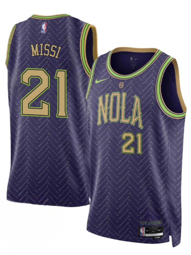 Men's Purple New Orleans Pelicans #21 Yves Missi 2024-25 City Ediiton Stitched Basketball Jersey